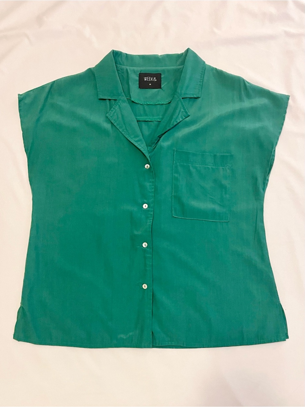 Emerald Green Short Cap Sleeve Button Down Shirt